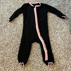 EUC kickee pants zippered ruffle coverall - size 3-6m - black and pink